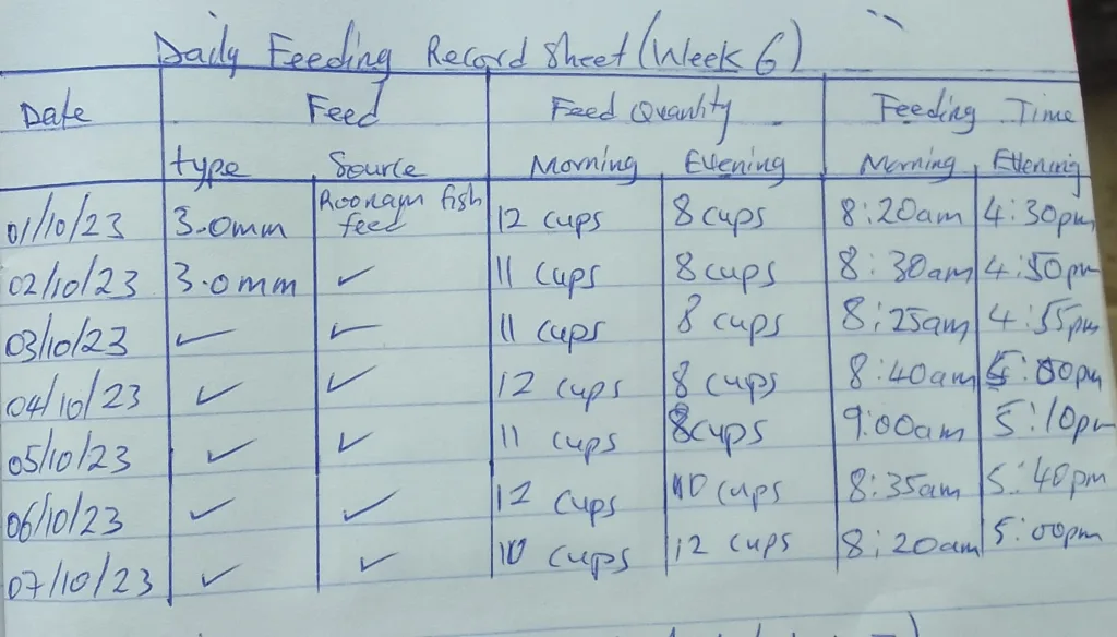 Daily feeding Record sheet